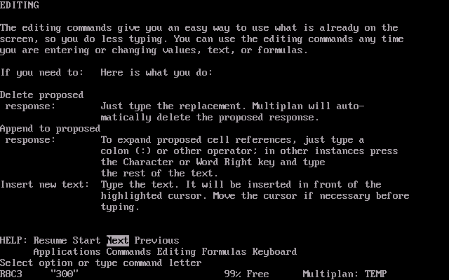 Multiplan 1.06 - Help